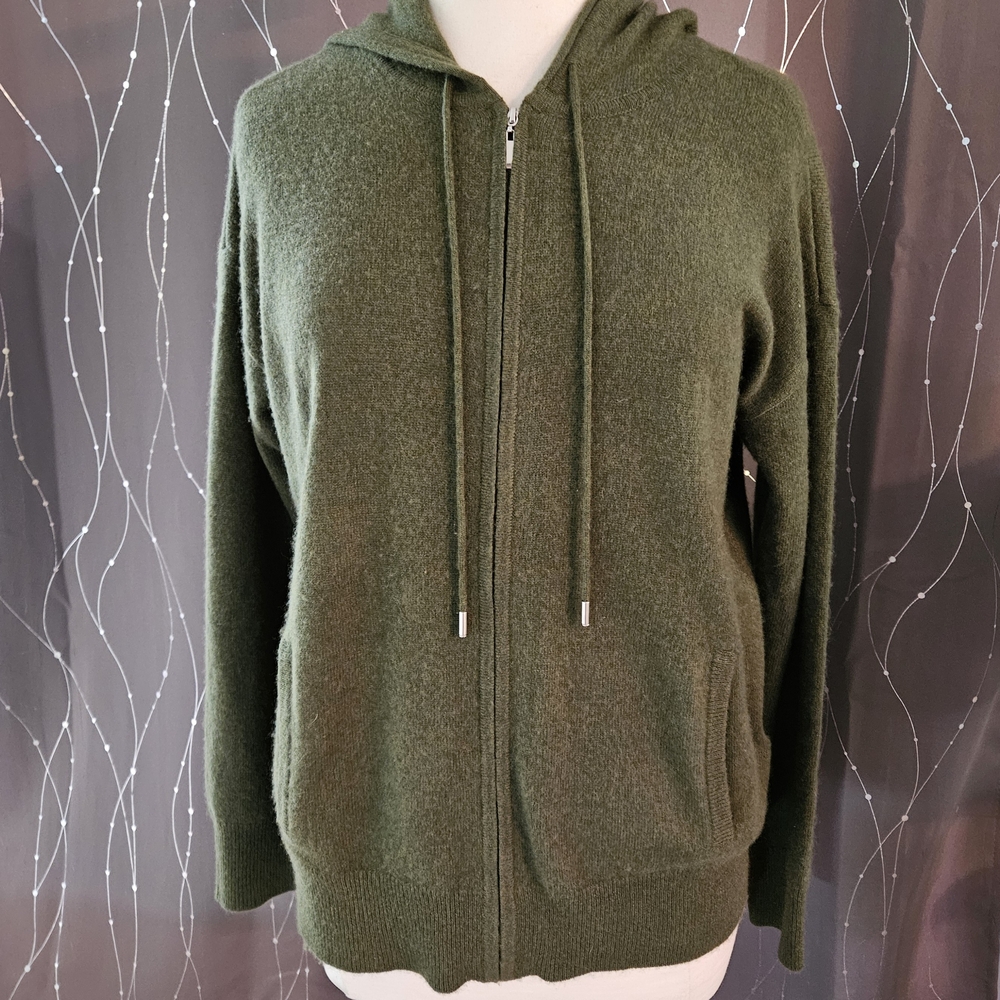 Charter Club Luxury Cashmere Zippered Hoodie Women's Size M Green